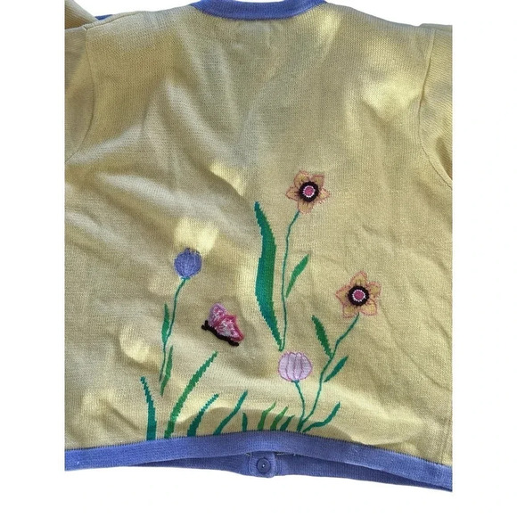 Storybook Knits Women Yellow Button Down Floral Rabbit Cardigan Plus Size 3X - Picture 5 of 7